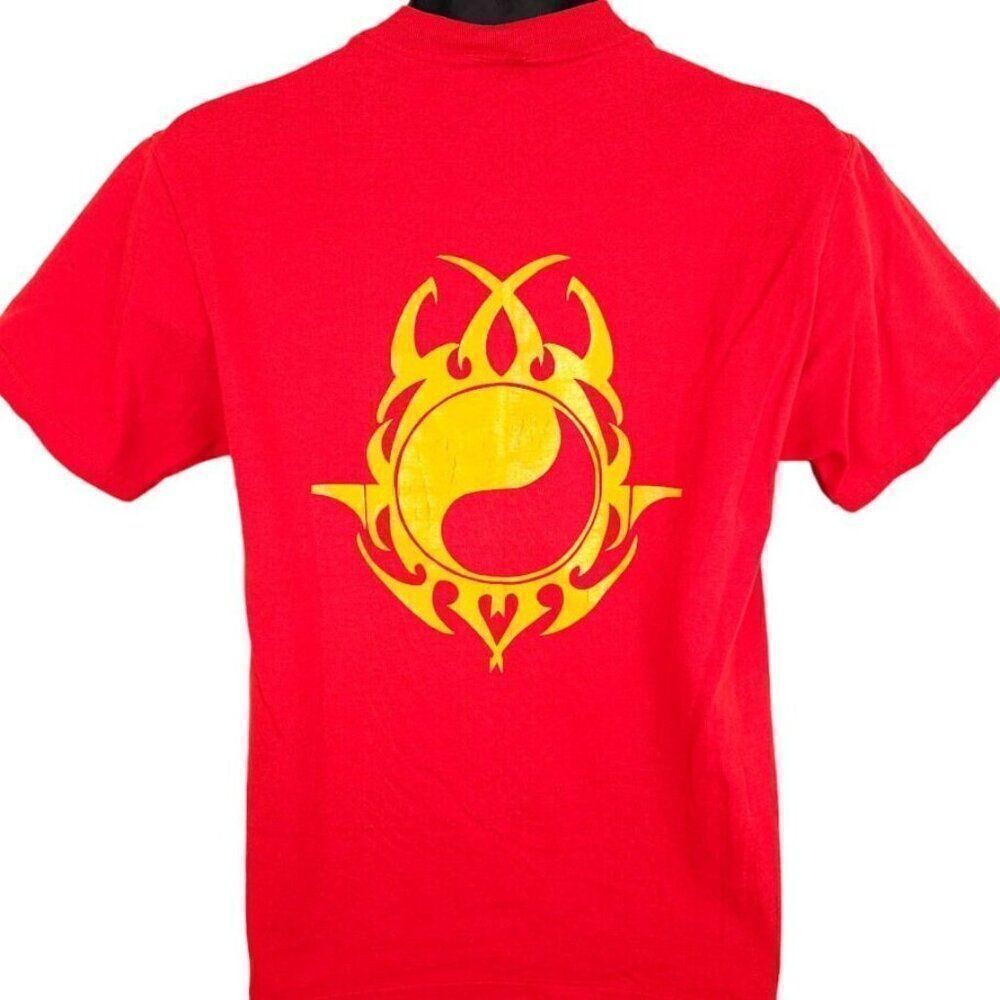 Vintage Yin Yang T Shirt Mens Size Medium Red 90s Y2K Chinese Lion Dance